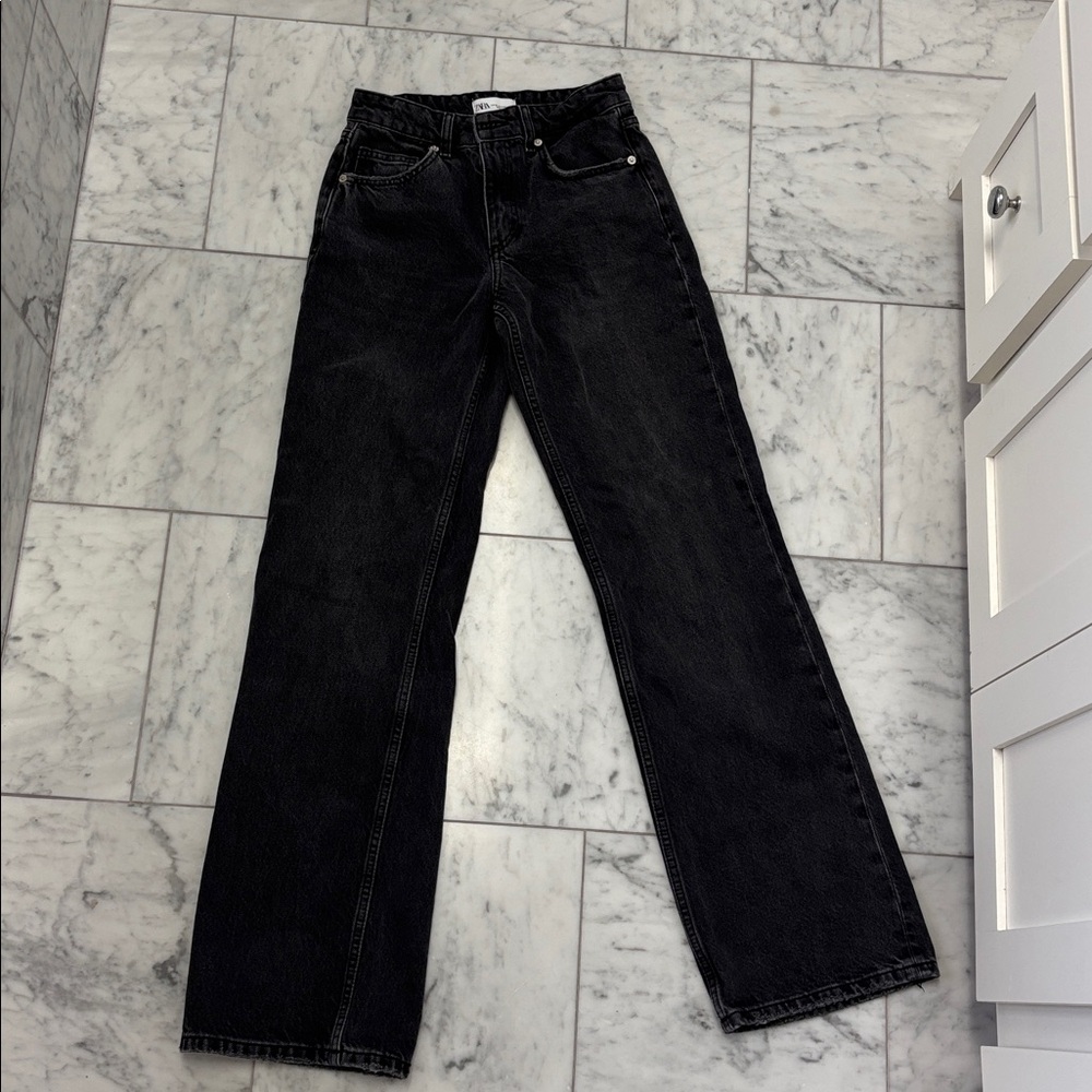 Zara Women's Mid Rise Wide Leg Black Jeans